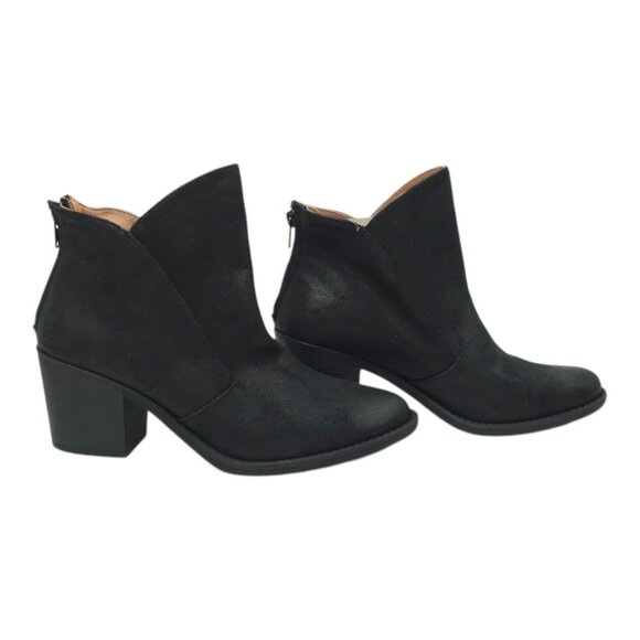 Qupid Ankle Boot Women Size 9 Chunky Block Heel Faux Suede Back Zip Bootie Black - Picture 12 of 16